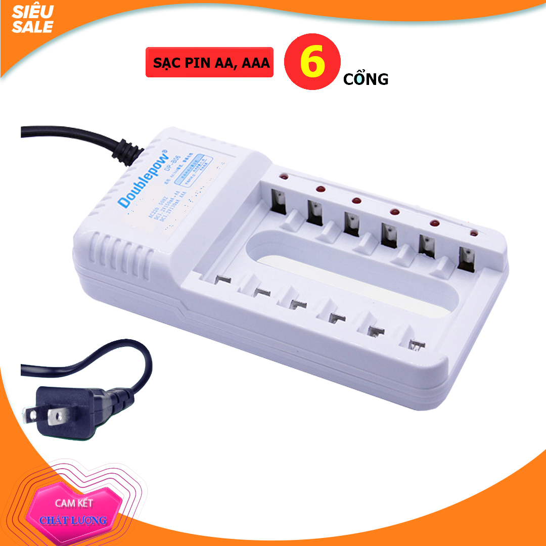Bộ sạc pin aa, aaa 6 cổng doublepow chất lượng - dp-b06