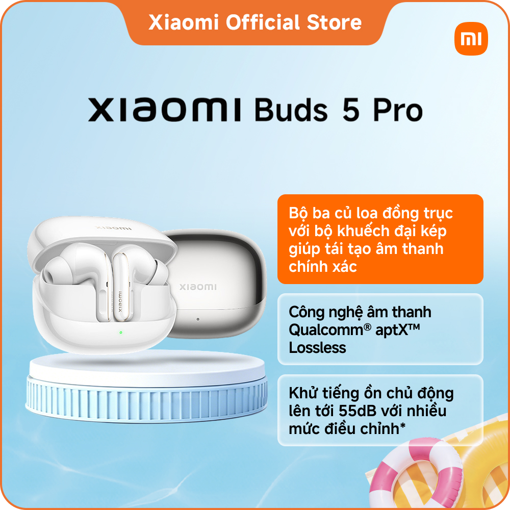 Tai nghe Xiaomi Buds 5 Pro WIFI  Bluetooth | Bộ ba củ loa đồng trục với bộ khuếch đại kép giúp tái tạo âm thanh chính xác | Công nghệ âm thanh Qualcomm® aptX™ Lossless |