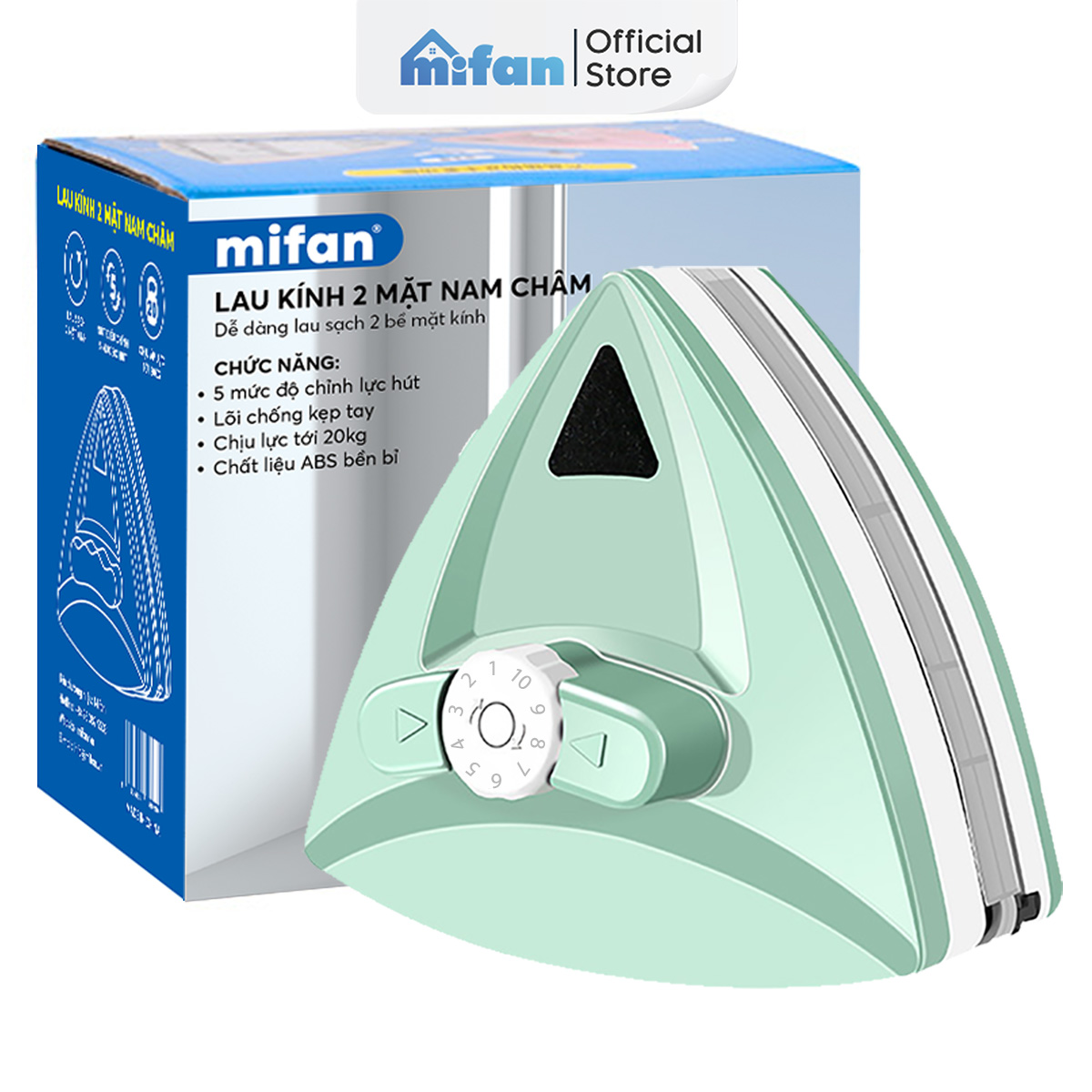 Bộ Lau Kính 2 Mặt Nam Châm Thông Minh MIFAN - Làm sạch cửa kiếng hai mặt nhà cao tầng chung cư - Nút điều chỉnh lực hút