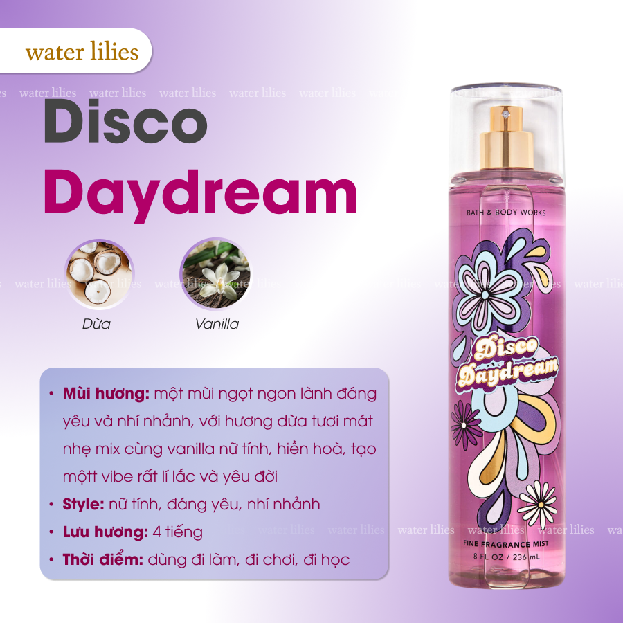 Xịt thơm toàn thân body mist Bath and Body Works Disco Daydream 236ml của Mỹ