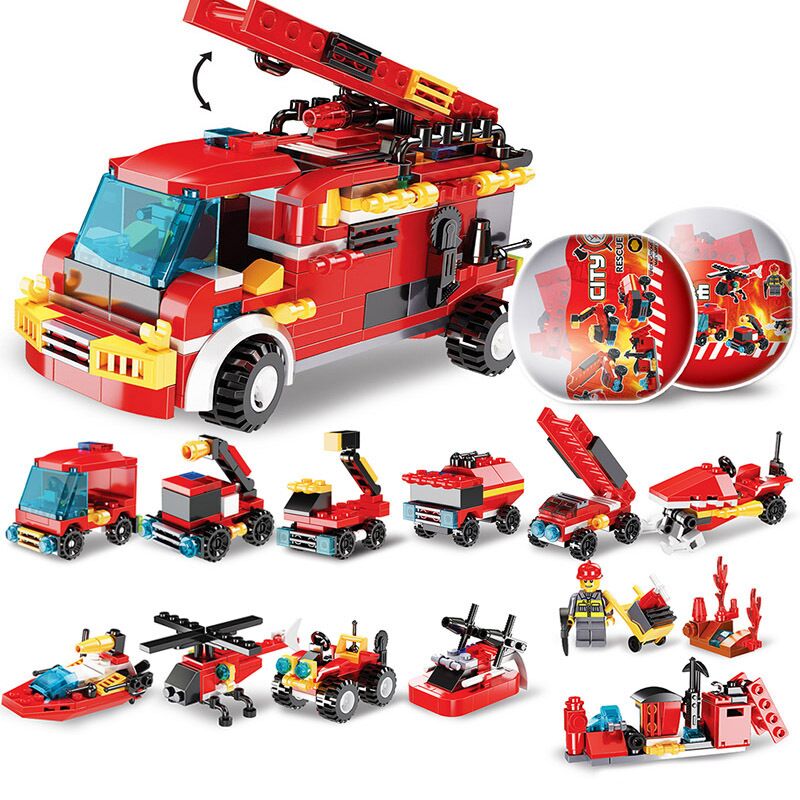 Bộ 12 trứng đồ chơi lắp ráp các loại xe cứu hỏa