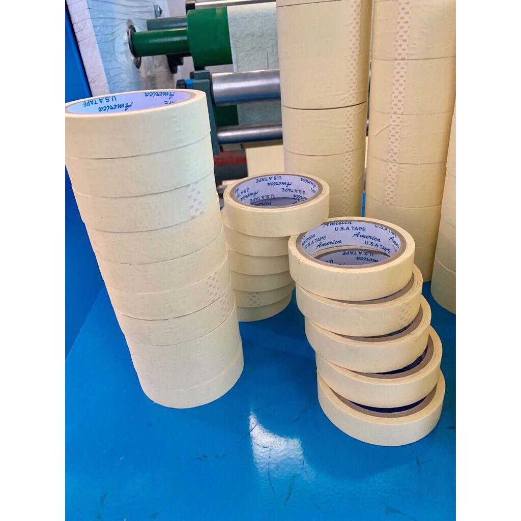 [1 cây 12 cuộn] Băng keo giấy khổ 2,4 cm loại 12 yard và 22 yard