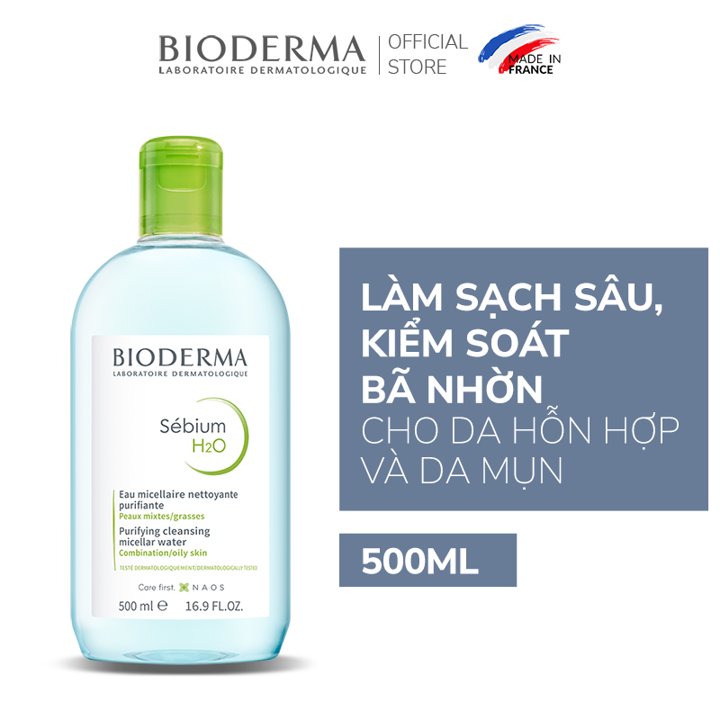 [LazVoucher 10% ĐH 250K] Dung dịch làm sạch và tẩy trang micellar cho da hỗn hợp, da dầu và da mụn Bioderma Sebium H2O - 500ml