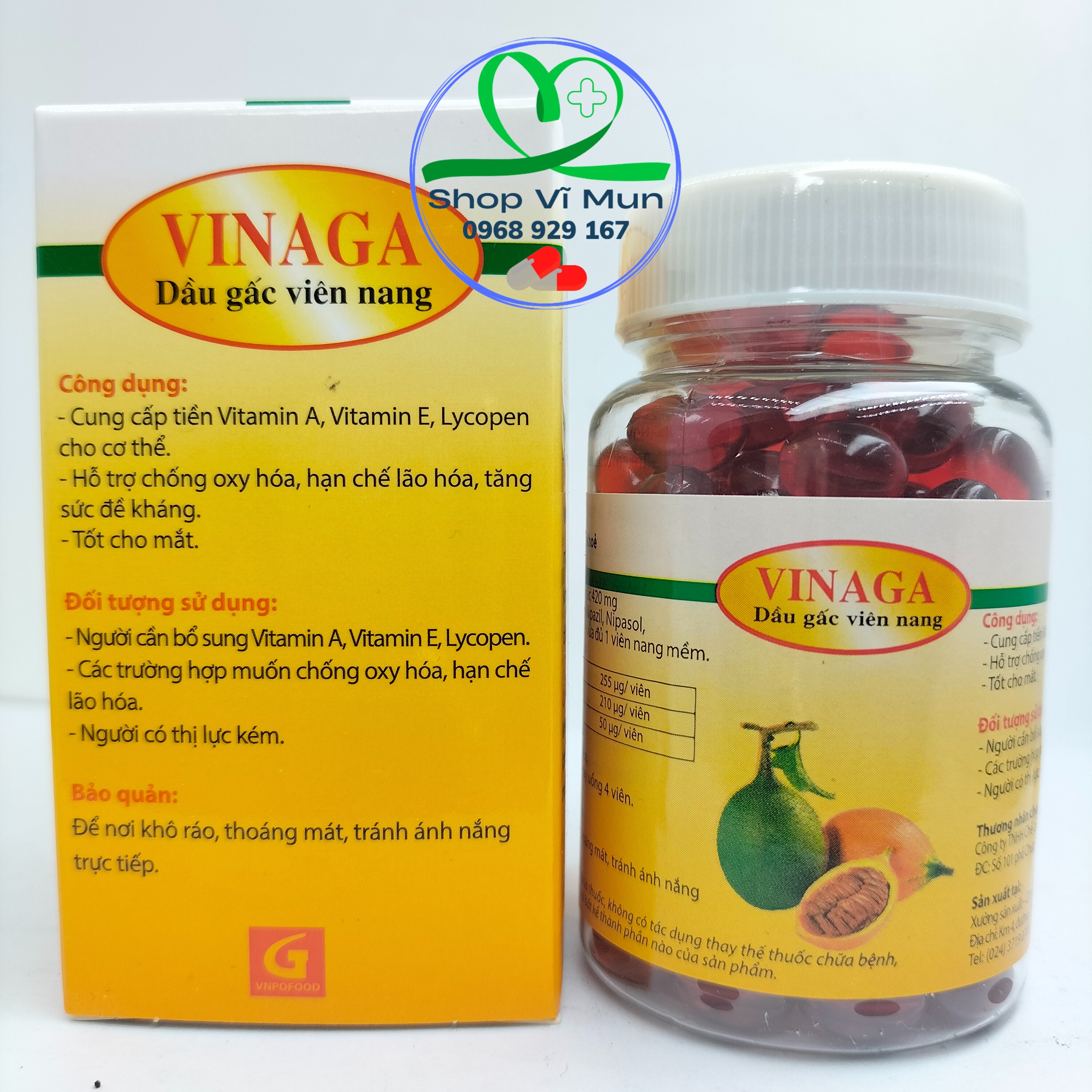 Dầu gấc viên nang VINAGA lọ 100 viên tăng sức đề kháng, hỗ trợ thị lực