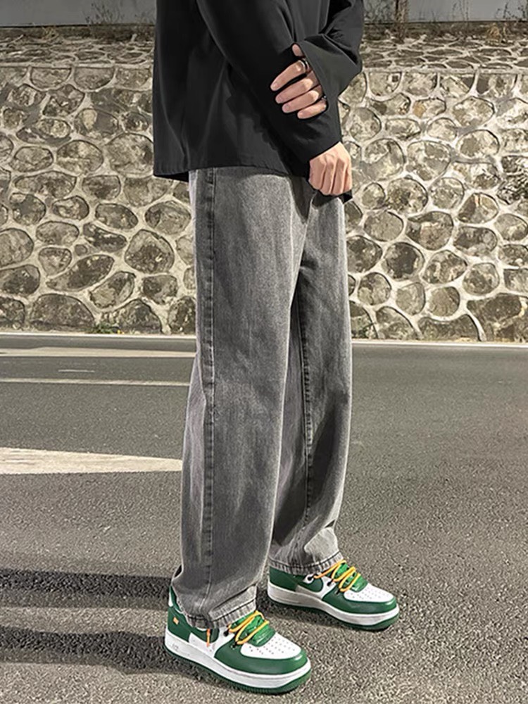 Quần Jean Xám Ống Suông Rộng Unisex Nam Nữ