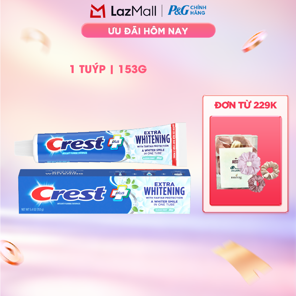 Kem đánh răng Crest Extra Whitening Trắng Sáng  Ngừa Vôi Răng 153g - Mỹ