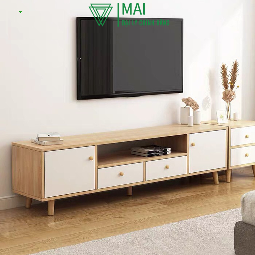 Kệ tivi để sàn, kệ tivi gỗ có ngăn tủ phù hợp với bàn trà, sofa phòng khách - GP122
