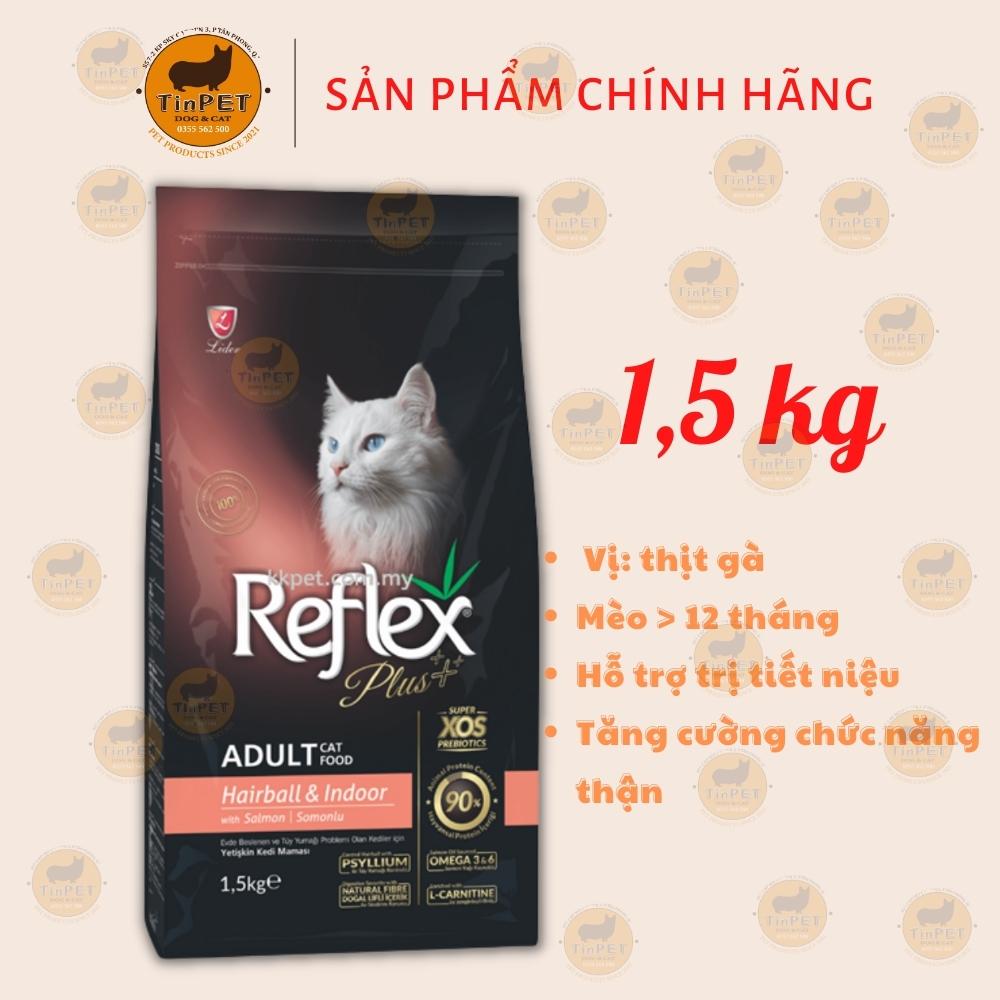 Hạt cho mèo trưởng thành ngăn ngừa búi lông reflex plus adult cat hairball & indoor salmon vị cá hồi 1,5kg