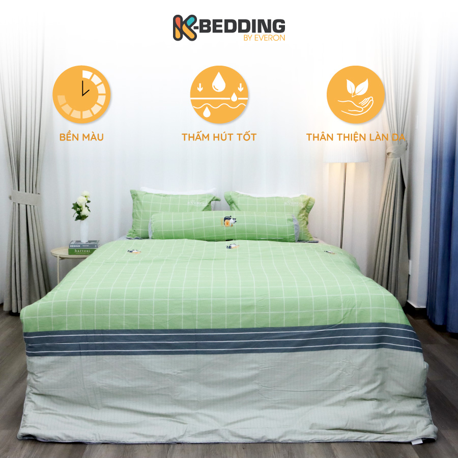Bộ ga bọc Cotton Everon Lite ELCP 203 Xanh Phối Xám (4 món)   Fitted Bedding Set