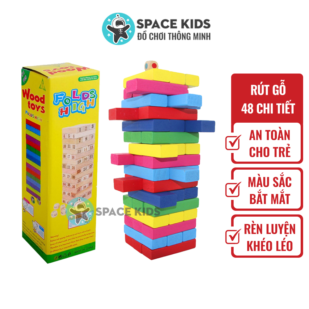 Đồ chơi trẻ em Space Kids Rút gỗ 48 chi tiết kèm xúc xắc chất liệu gỗ tự nhiên nhiều màu sắc cho bé vui chơi