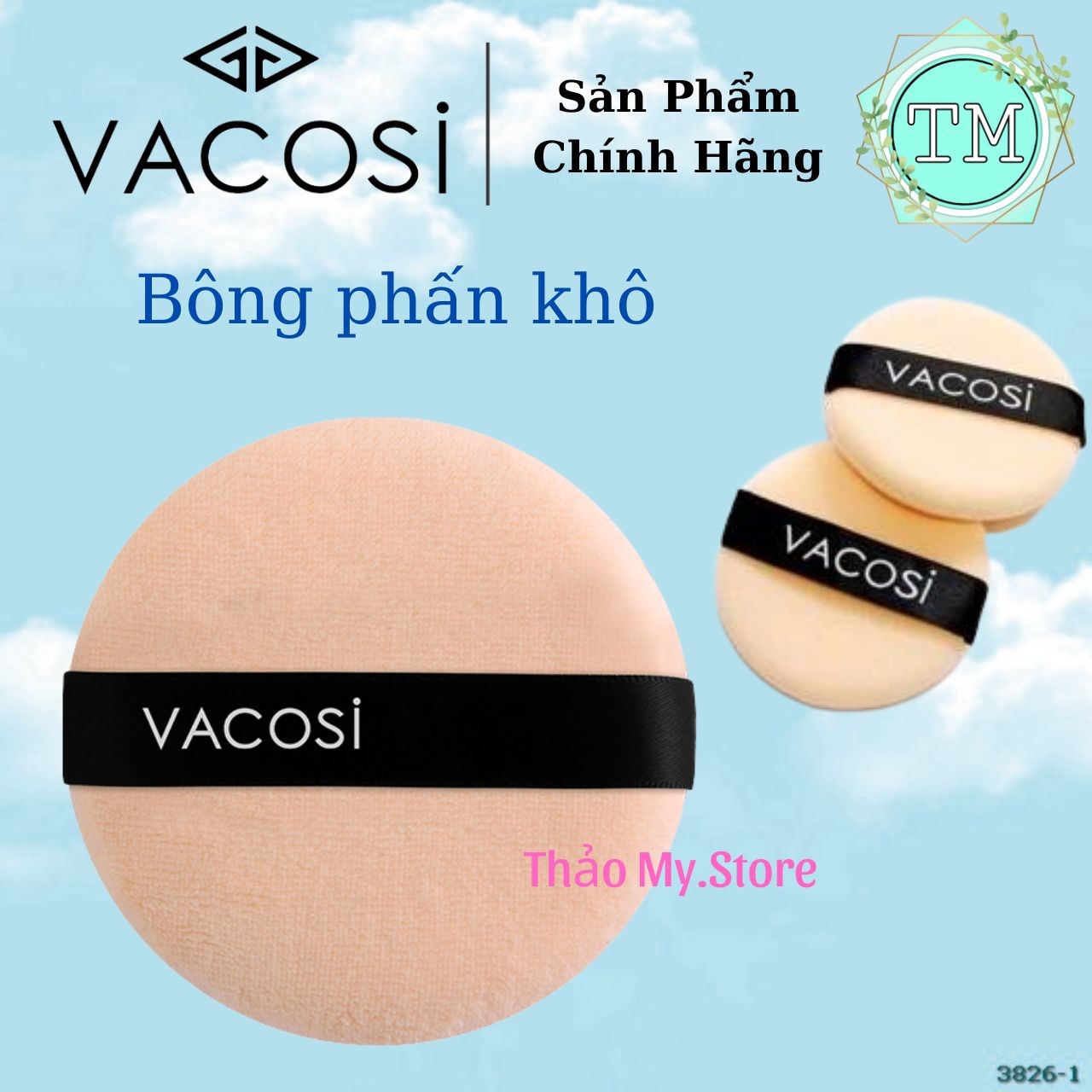 Bông phấn khô vacosi- bp09 bông phấn trang điểm loại tròn lớn