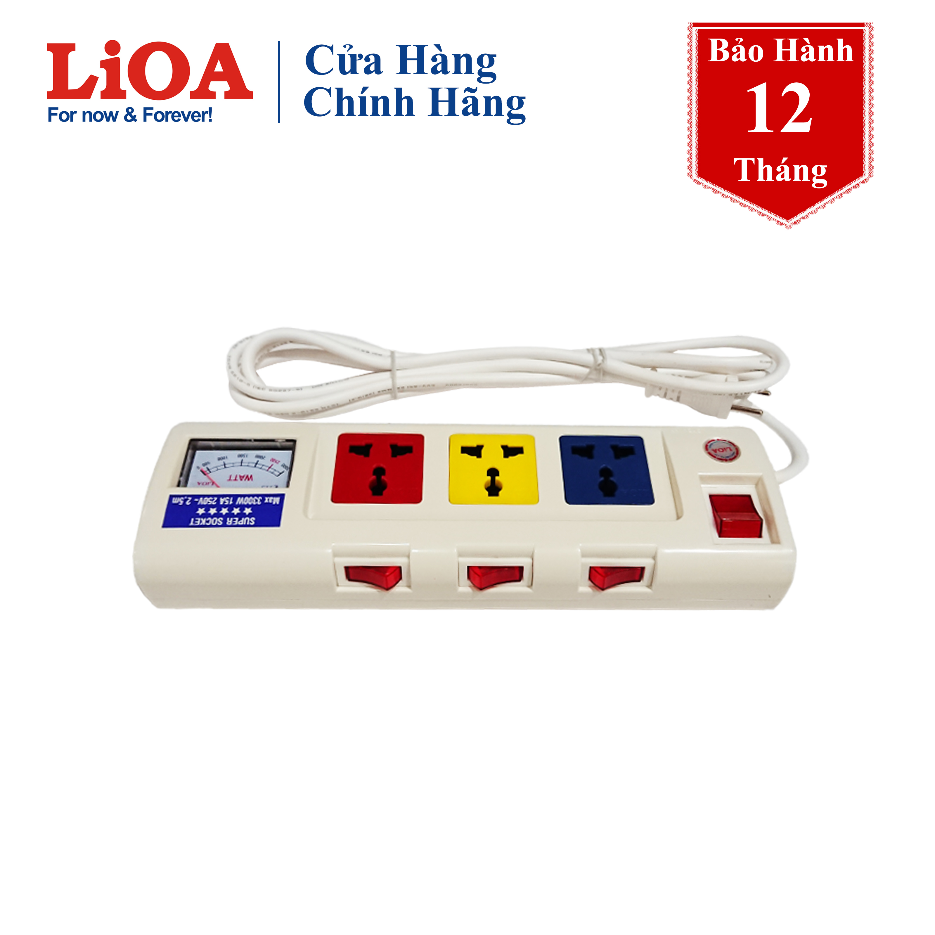 Ổ cắm điện LiOA có đồng hồ báo công suất 3 ổ cắm, 3 lõi 3OFSSA2.5-3