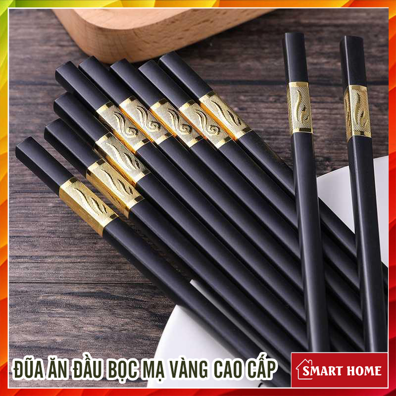 T3S1 Combo 10 Đôi Đũa Hợp Kim Mạ Vàng Hàn Quốc Cao Cấp
