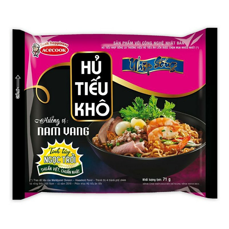 Combo 5 gói hủ tiếu nam vang trộn khô Nhịp Sống sợi dai topping viên thịt bằm Acecook gói 71g
