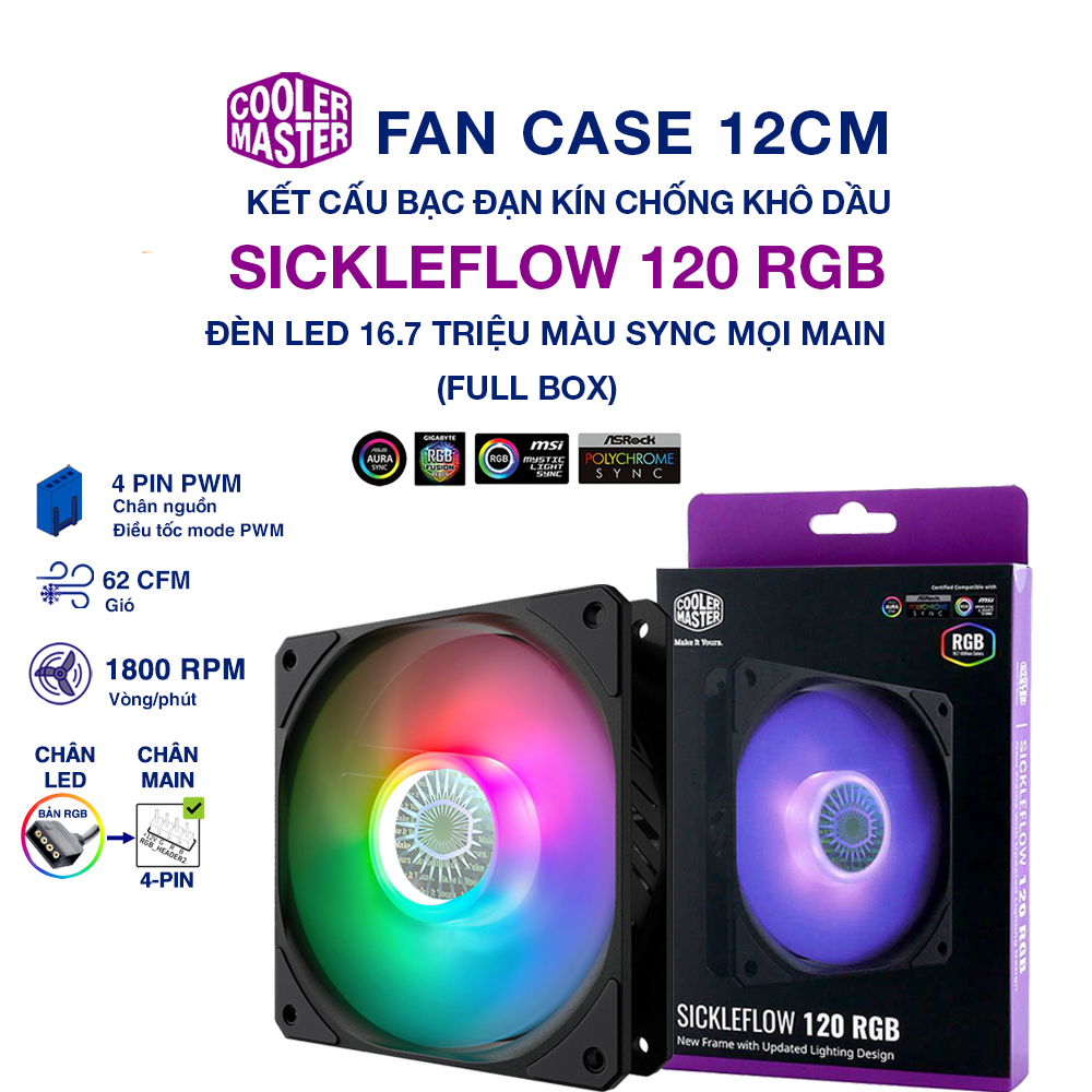 Quạt tản nhiệt case máy tính Cooler Master SickleFlow 120 RGB - Quạt SickleFlow 12cm