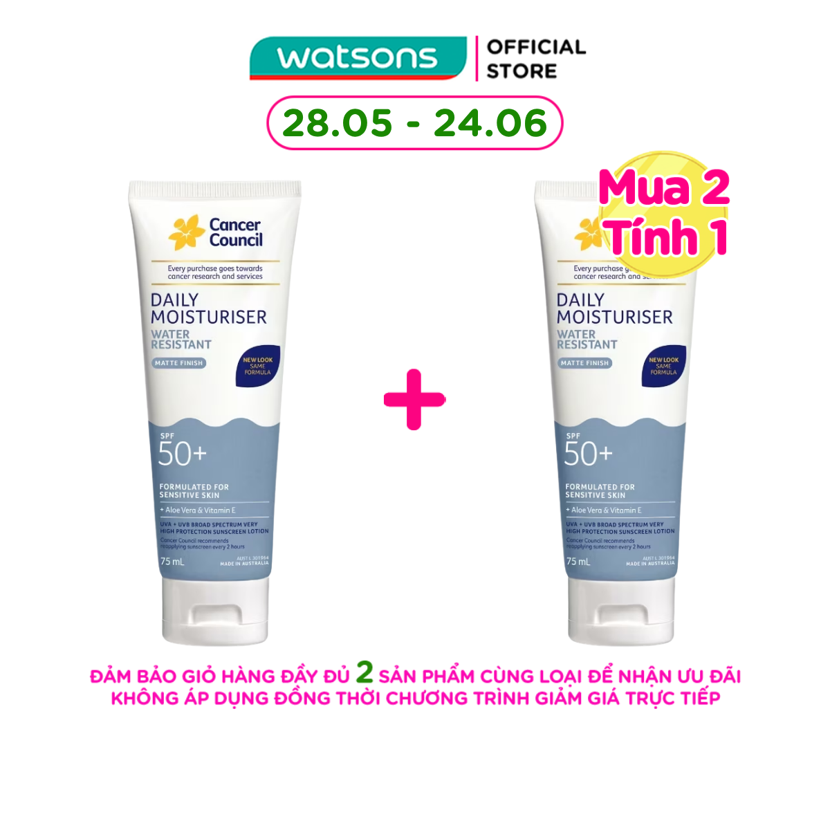 Kem Chống Nắng Cancer Council Face Day Moisturizer Dưỡng Ẩm  Chống Nước Dành Cho Da Mặt SPF50+ 75ml