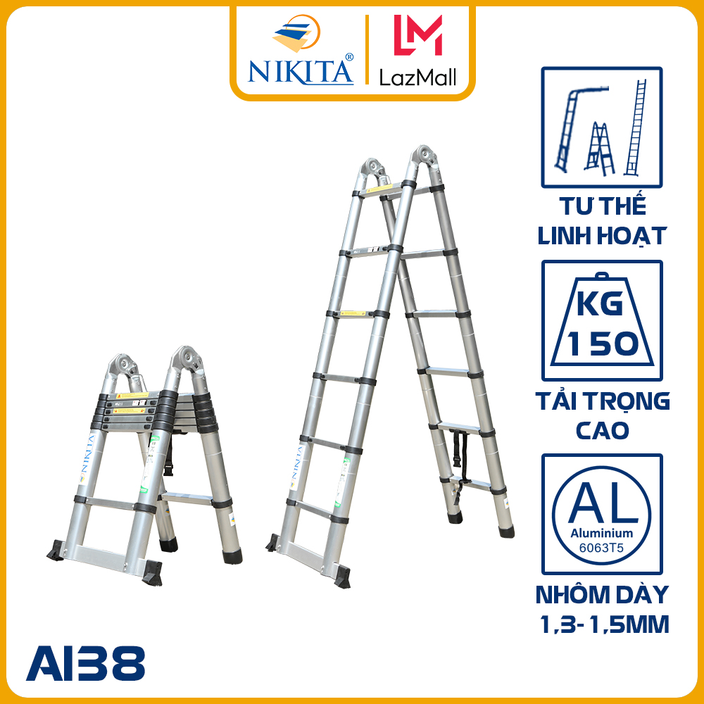 Thang nhôm rút đôi 3m8 nikita nkt-ai38 - hàng chính hãng