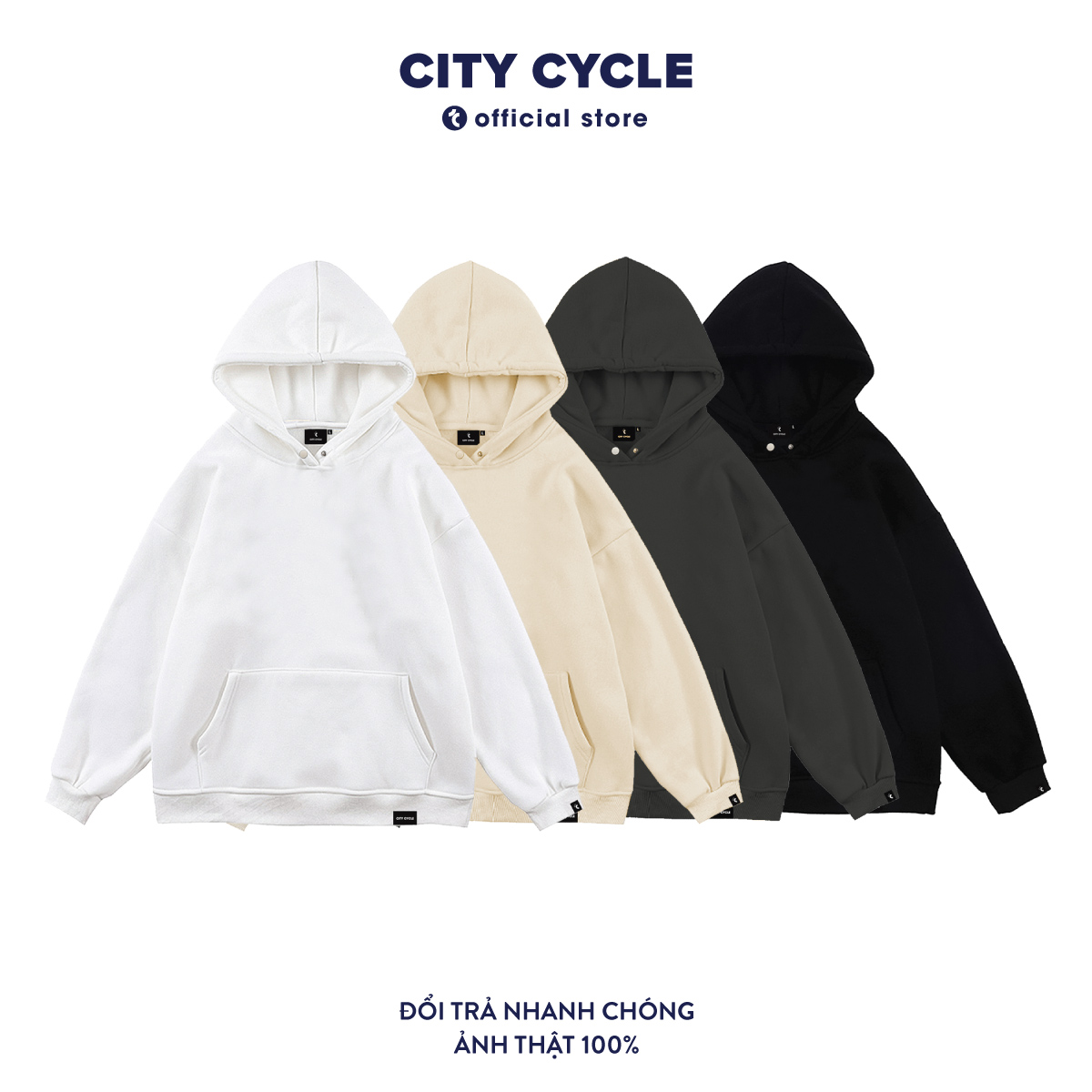 Áo hoodie unisex nỉ trơn basic City Cycle áo nỉ phối mũ form rộng dáng unisex Local Brand