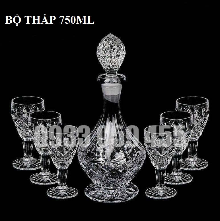 Bộ Chai đựng rượu nút mài và 6 Ly uống rượu pha lê cao cấp, Bộ Bình cốc uống rượu Tây phong cách Pháp , cốc thủy tinh kim cương pha lê uống rượu Tây, ly cốc uống whisky glass, Ly có chân uống rượu vang sâm panh, wine glass