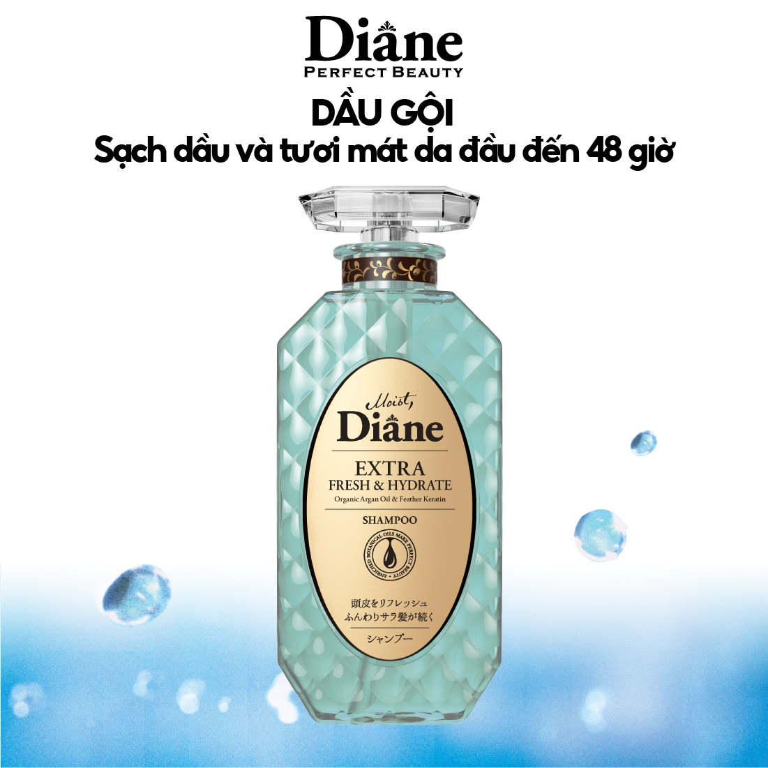 Dầu gội kiềm soát dầu Moist Diane Extra Fresh & Hydrate dành cho tóc dầu, da dầu - 450ml