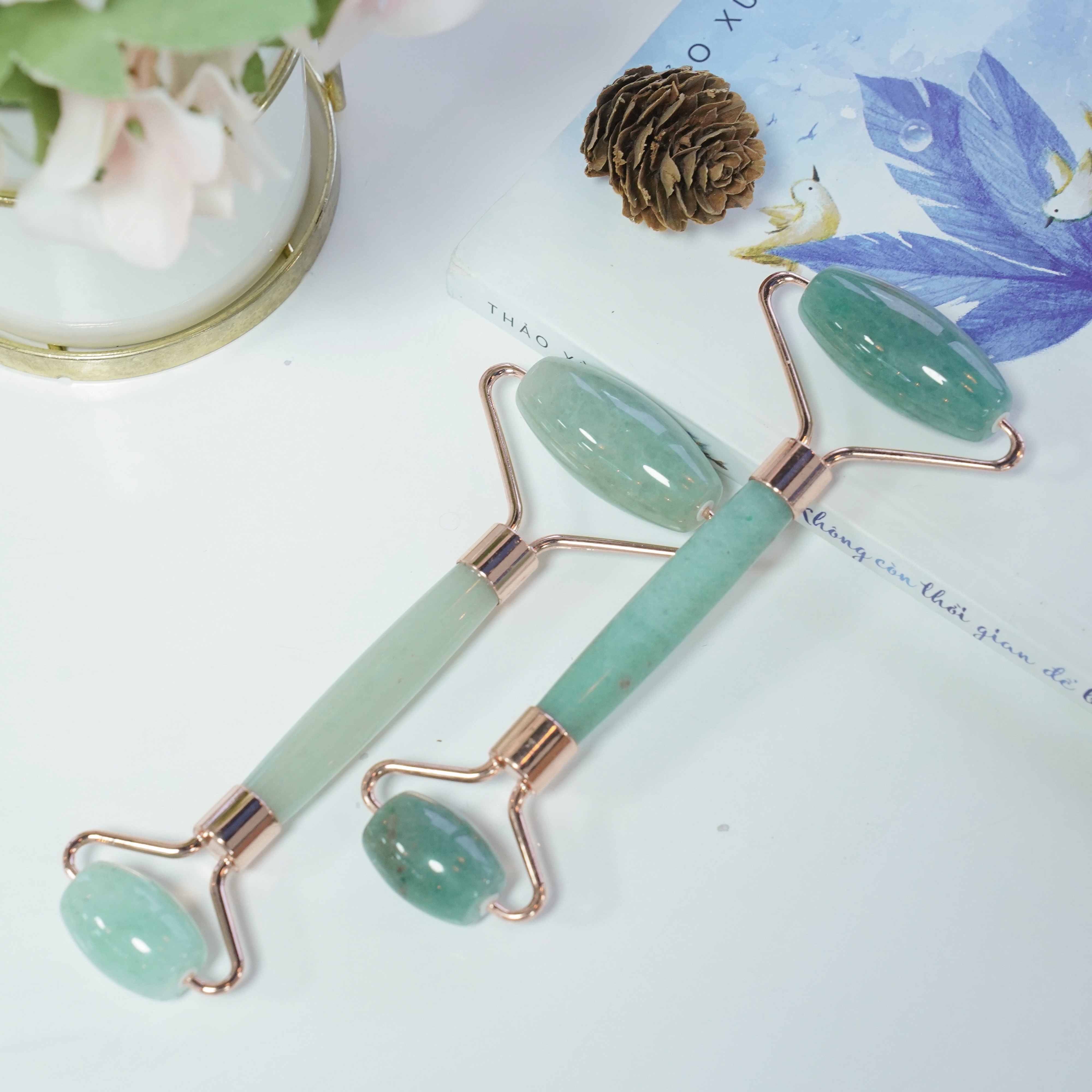 Thanh lăn mặt bằng đá, cây lăn mặt nâng cơ massage tự nhiên, đá guasha massage mặt