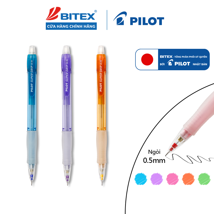 Bút chì bấm pilot super grip neon h-185 ngòi 0.5mm