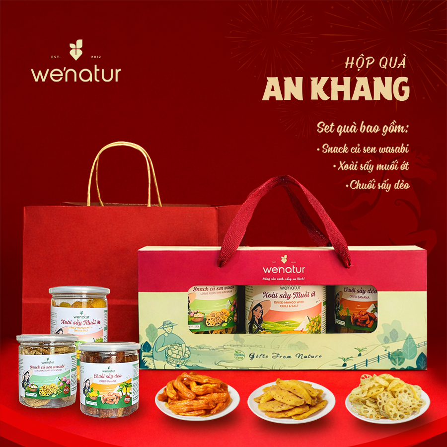 [TẶNG TÚI KRAFT XANH/ĐỎ] Hộp Quà Xuân An we'natur kèm quai xách dành tặng cho người thân, doanh nghiệp