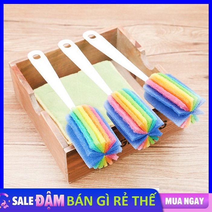 Cây cọ rửa, ly, cốc, bình sữa bằng bọt biển nhiều màu sắc - cây rửa cốc ly 7 màu - dụng cụ cọ bọt biển rửa vệ sinh bình sữa