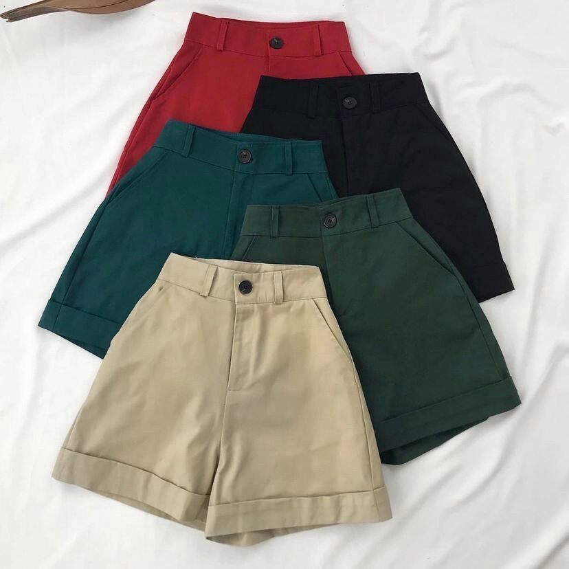 Quần short kaki cạp cao nữ form rộng