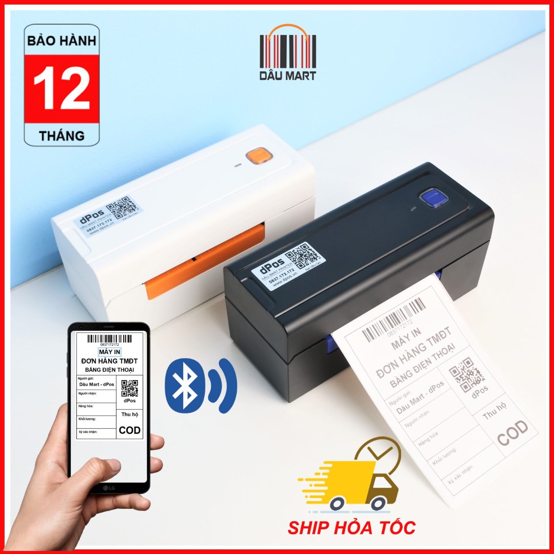 Máy in bằng Điện Thoại Qua Bluetooth dPos 480 488 888 - in đơn hàng TMĐT, mã vận chuyển, tem, ảnh, logo cho Android và iPhone