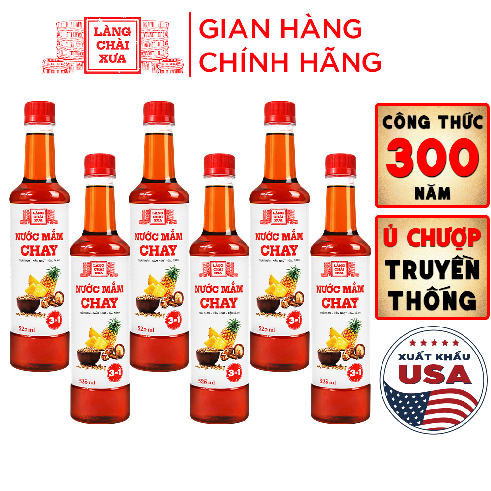 Thùng 6 Chai Nước mắm chay 3 trong 1 Làng Chài Xưa 525ml trái thơm nấm ngọt đậu nành 300 năm truyền thống an toàn vệ sinh thực phẩm, rất thơm ngon, dịu vị