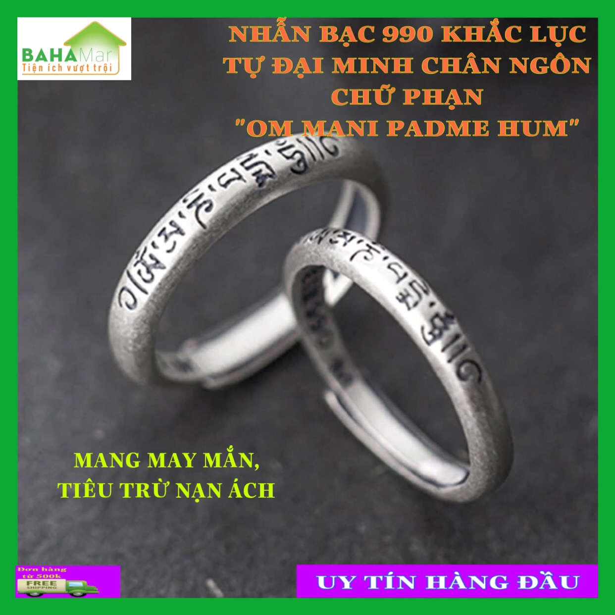 NHẪN BẠC 990 KHẮC LỤC TỰ ĐẠI MINH CHÂN NGÔN CHỮ PHẠN "OM MANI PADME HUM" MANG MAY MẮN, TIÊU TRỪ NẠN ÁCH "BAHAMAR" Trang sức Tây Tạng vừa đẹp vừa ý nghĩa