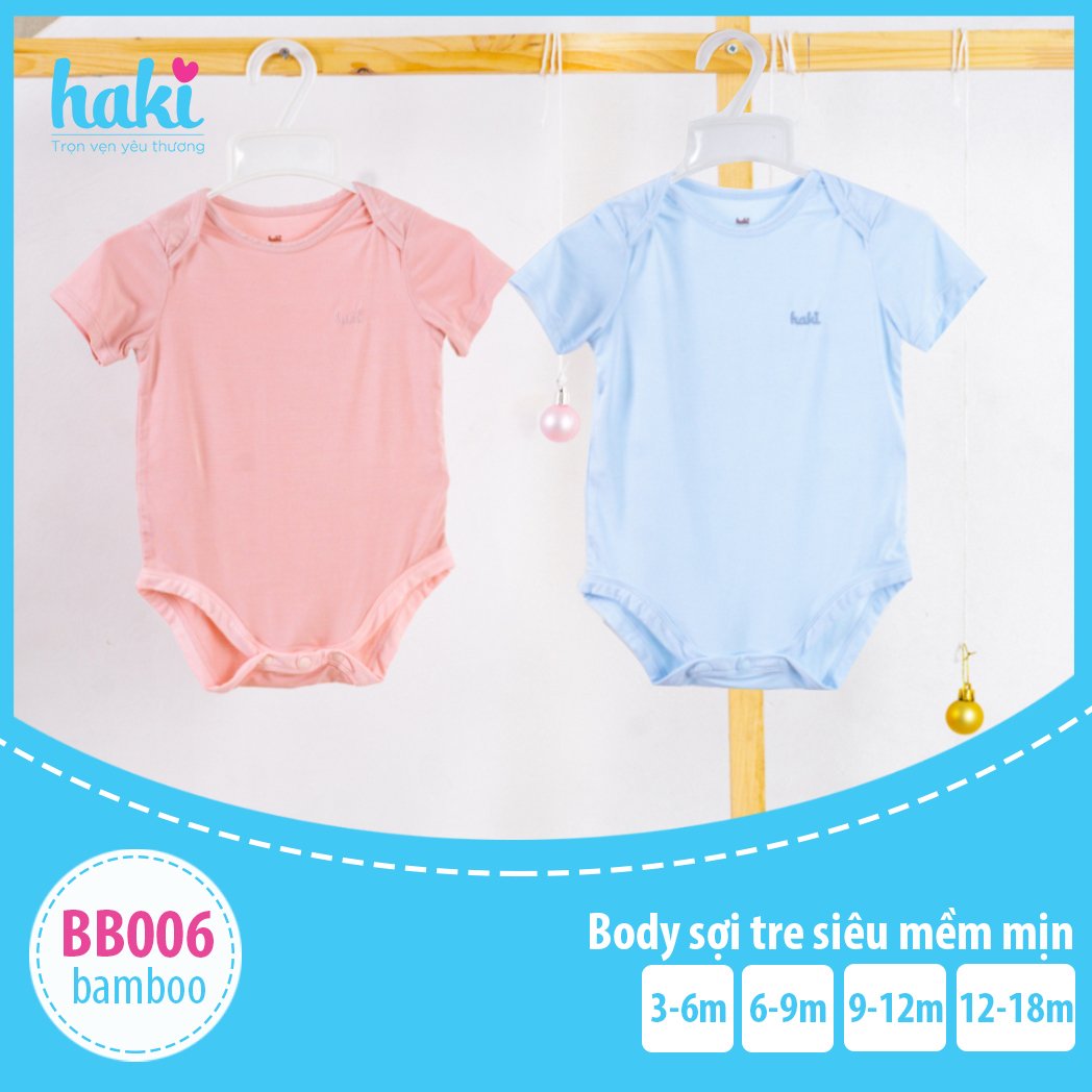 Bodysuits chip cộc tay vải tre cao cấp HAKI (4-12kg); body cho bé trai bé gái chất liệu Bamboo BB006