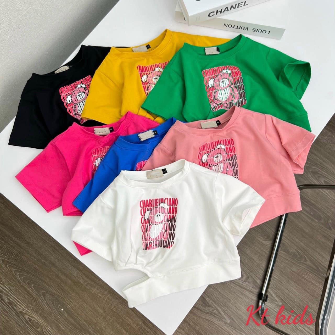 Áo thun croptop kiểu khoét eo cho bé gái