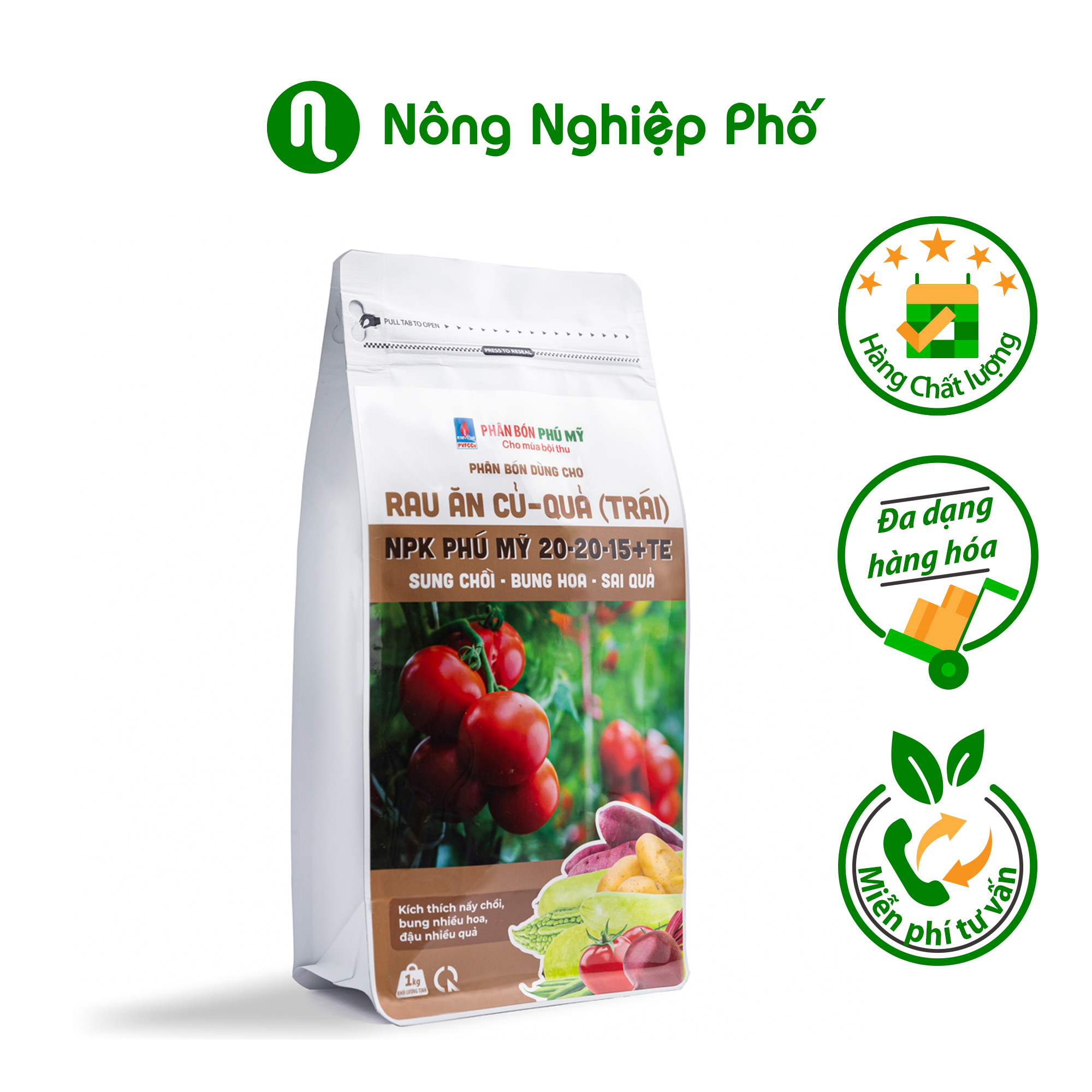 Phân bón npk phú mỹ 20-20-15+te rau ăn củ - quả - gói 1kg - nông nghiệp phố