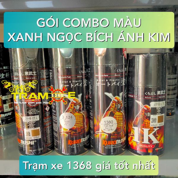 SƠN SAMURAI GÓI COMBO MÀU XANH NGỌC BÍCH ÁNH KIM 1380 GỒM 4 CHAI SƠN ĐỘ BỀN CAO