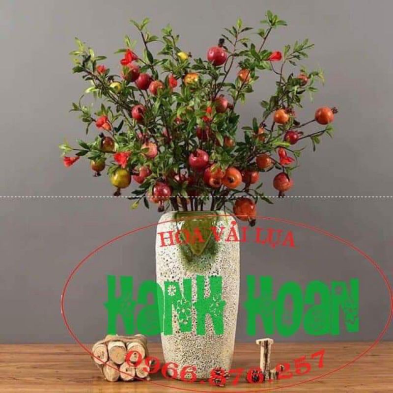 Cành quả lựu 6 quả, 7 quả to trang trí - Cây hoa giả cao cấp