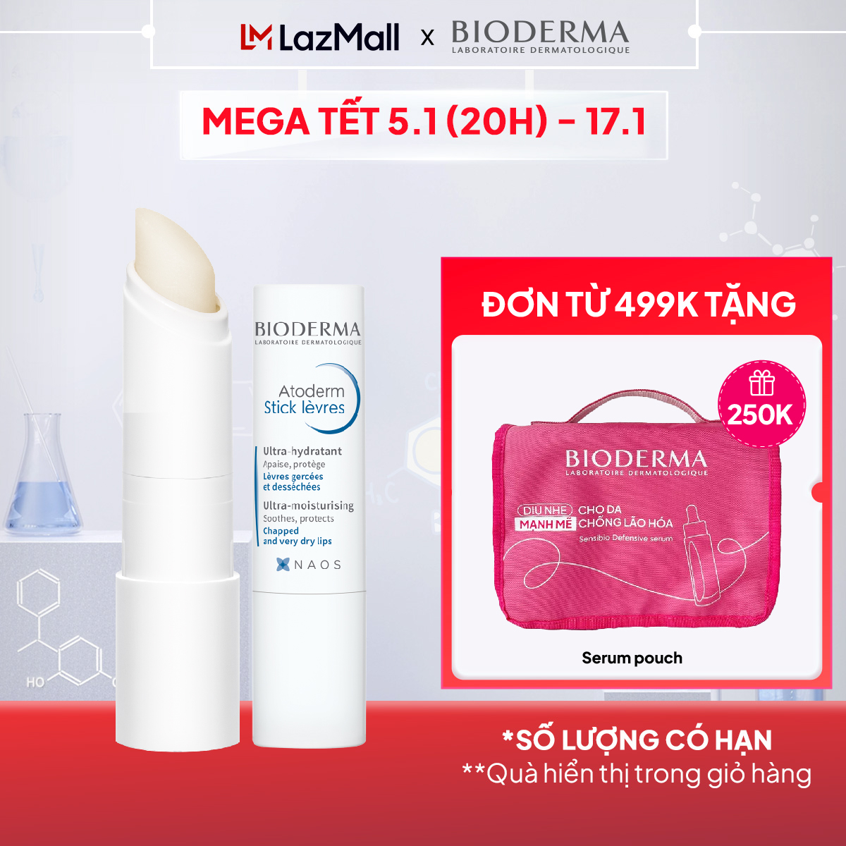 Son dưỡng môi khô nứt nẻ và tổn thương Bioderma Atoderm Stick Levres - 4g