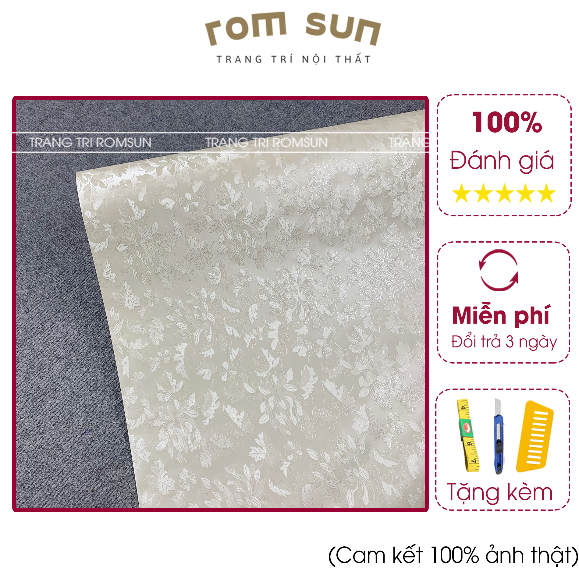 Giấy dán tường hoa văn khổ 60cm 1m2 nổi 3D - Decal miếng dán phòng ngủ trang trí tường hàn quốc sẵn keo G2125