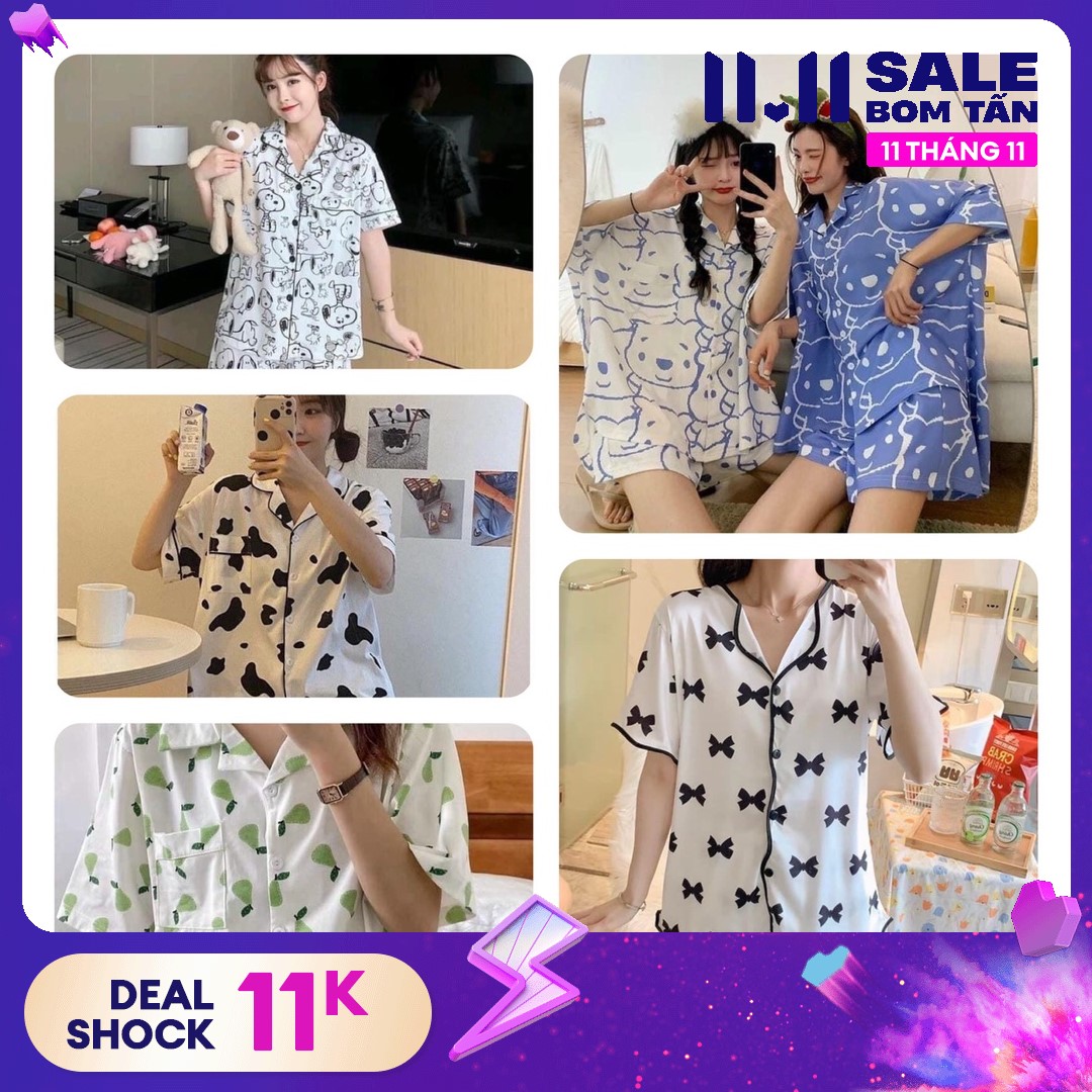 Bộ ngủ pijama Đồ bộ nữ mặc nhà dễ thương freesize tay cộc quần cộc chất kate mềm