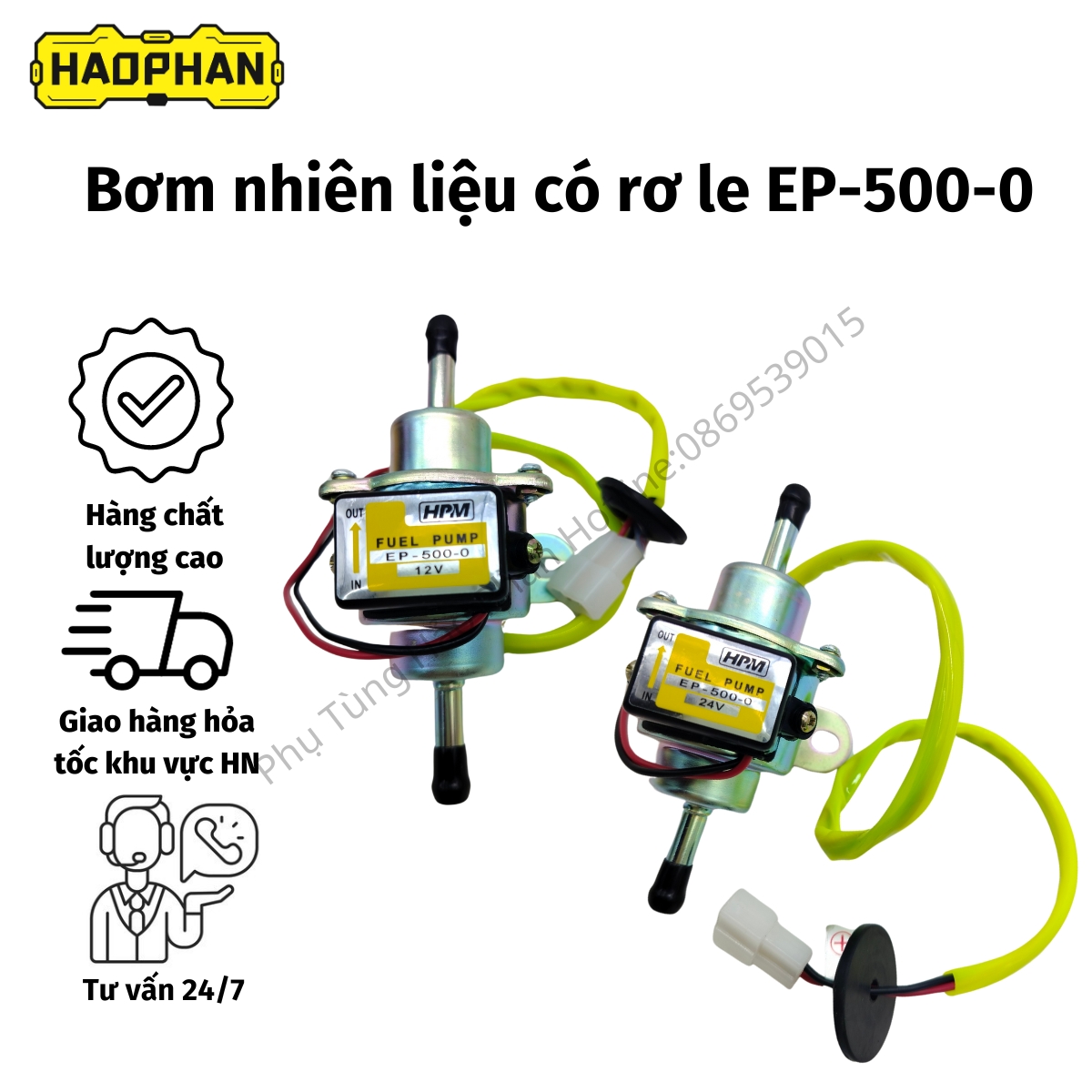 Bơm nhiên liệu, bơm dầu, bơm dầu diesel, bơm xăng, có rơ le ep-500-0, 12v/24v, hpm hàng chính hãng - phutunghaophan