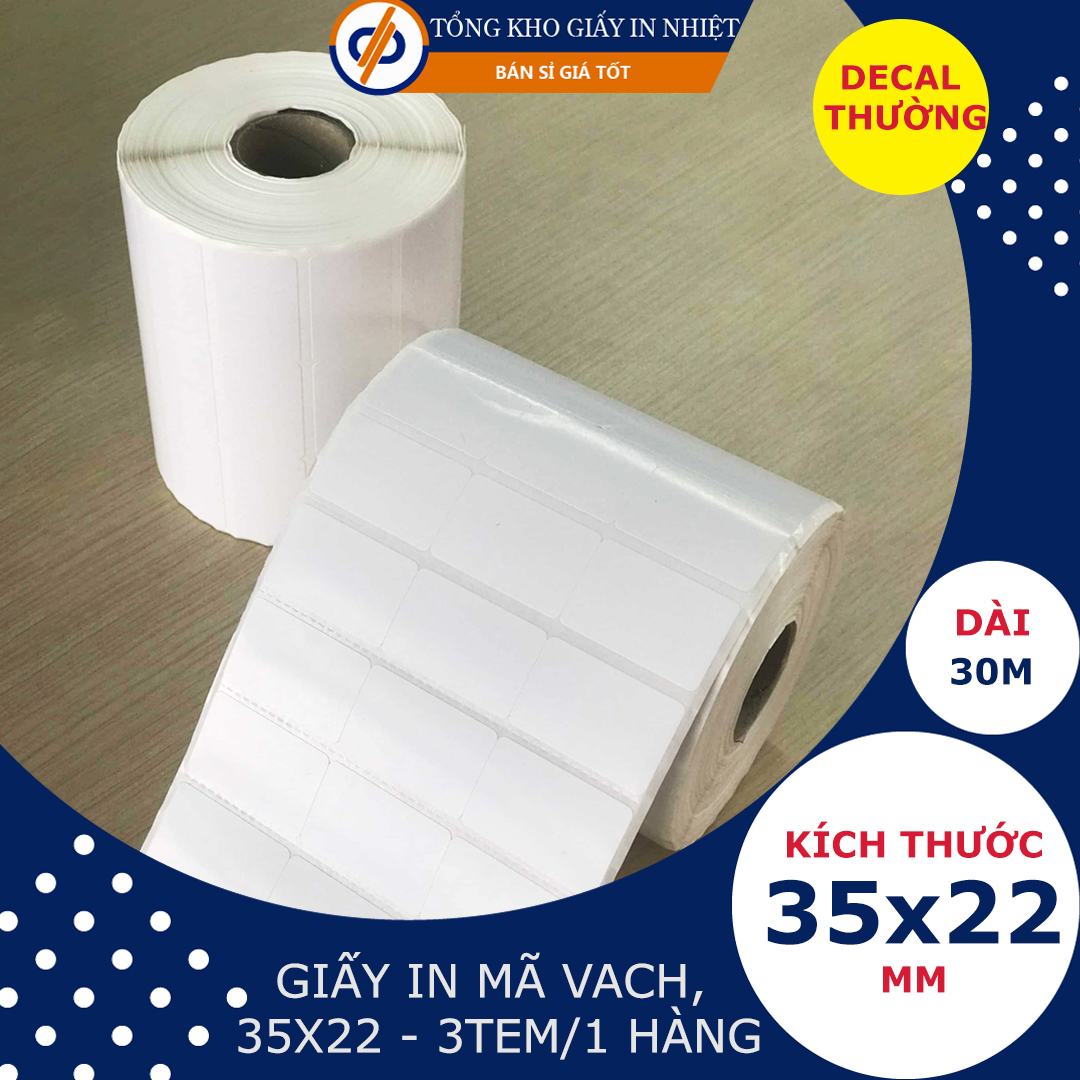 Giấy in mã vạch 35 x 22 - dp11 – giấy in nhiệt 3 tem 1 hàng