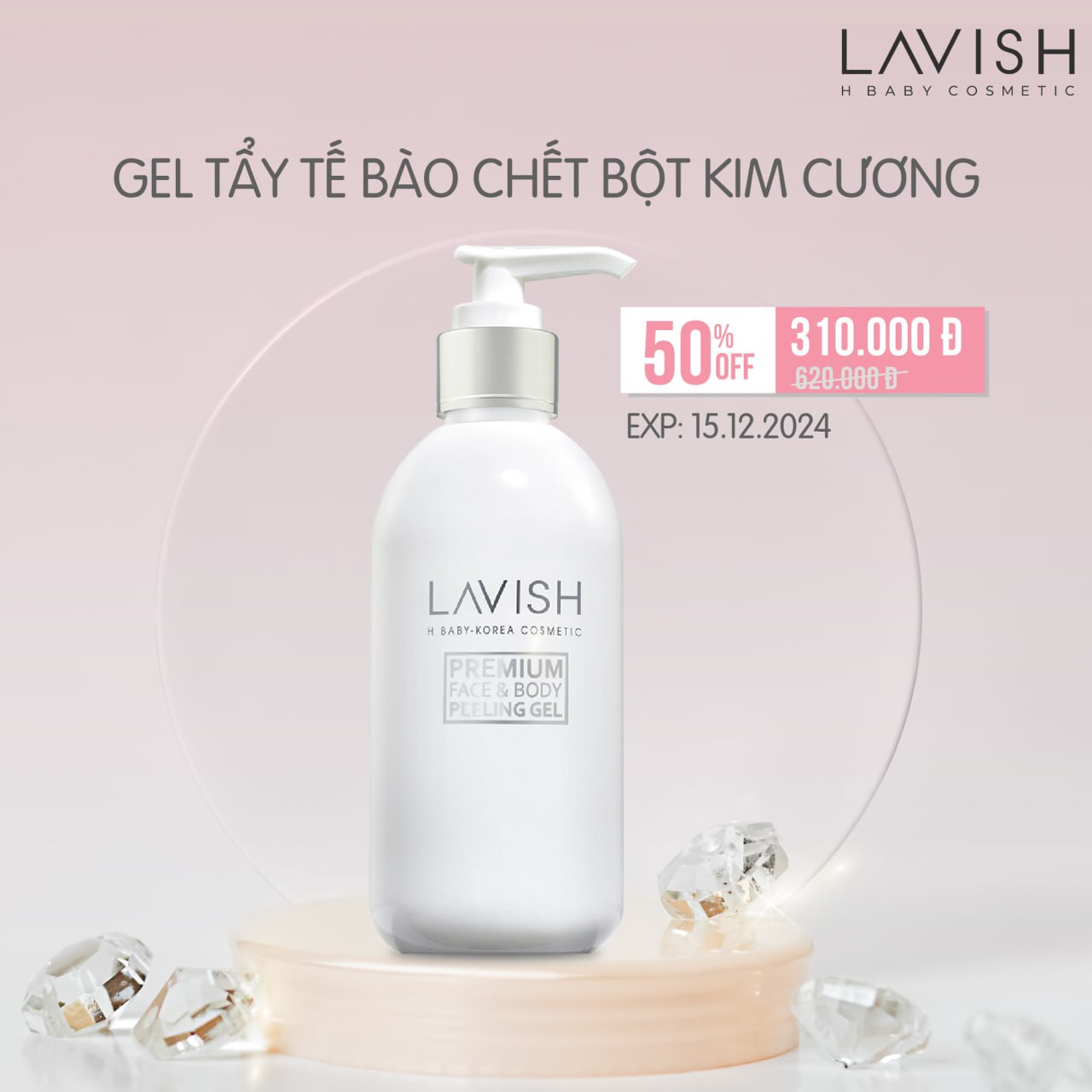 PREMIUM FACE & BODY PEELING GEL LAVISH H BABY - 250ml - Gel tẩy tế bào chết bột kim cương