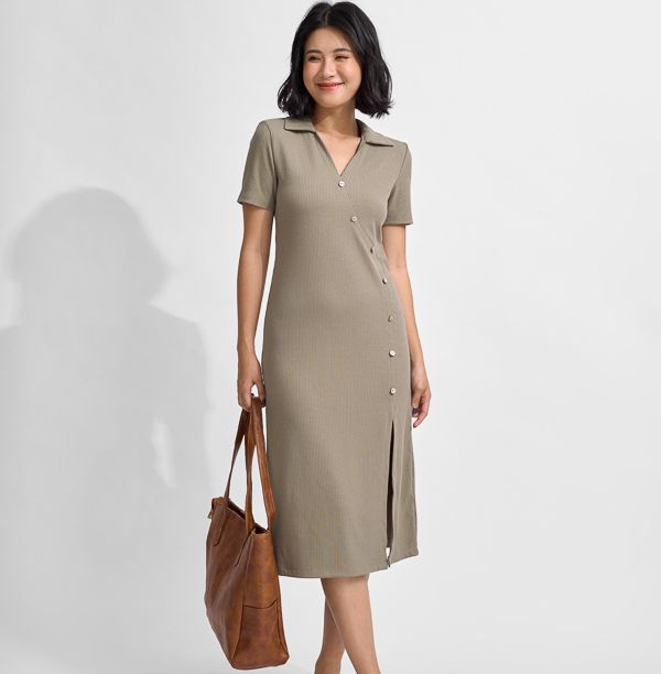 Đầm Maybi ôm thun gân phối nẹp nút kiểu
