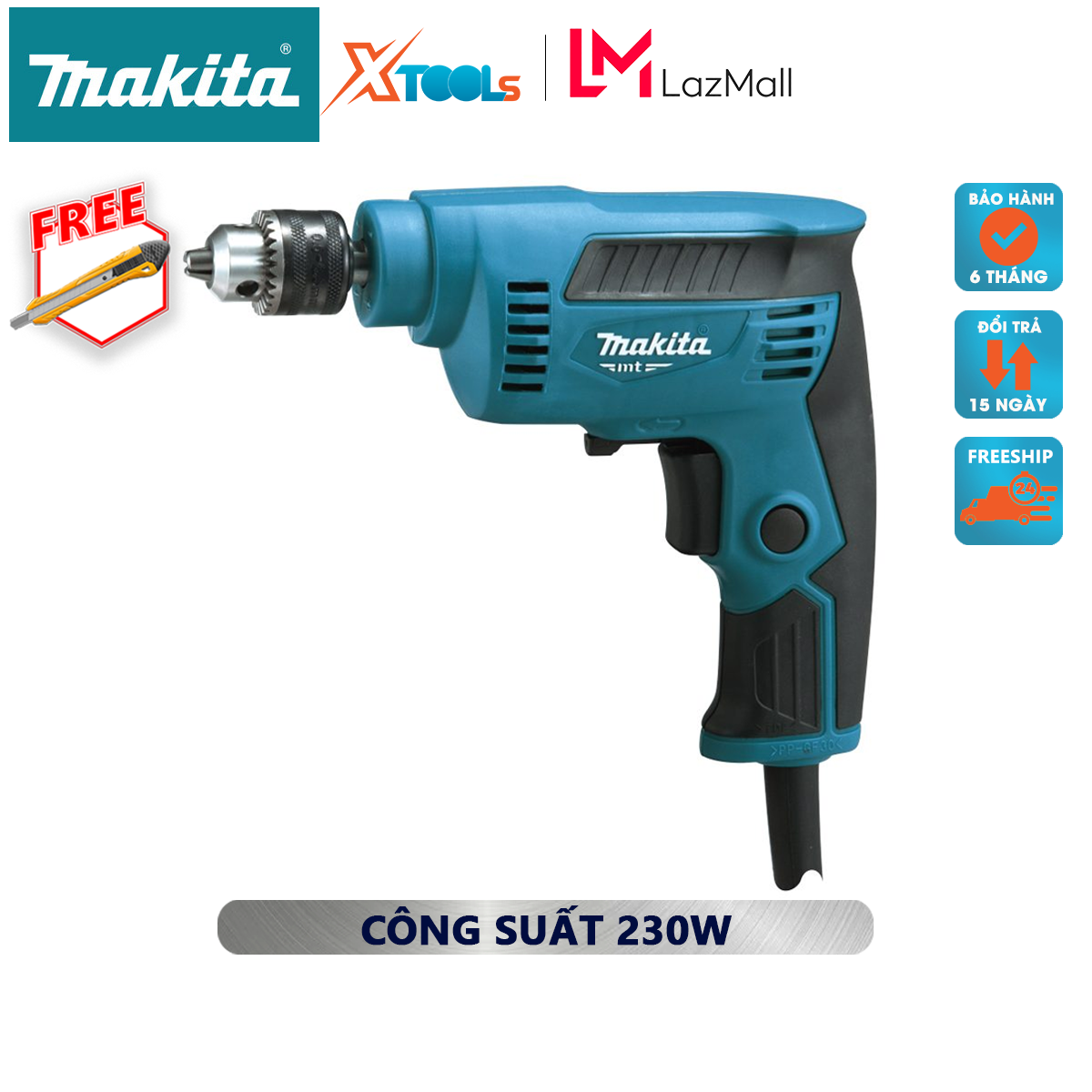 Máy khoan tốc độ cao Makita M6501B | máy khoan cầm tay công suất 230 W tốc độ không tải 0 - 4.500 v/p dây dẫn điện 2.0 m khoan tường, bê tông, vặn mở ốc vít