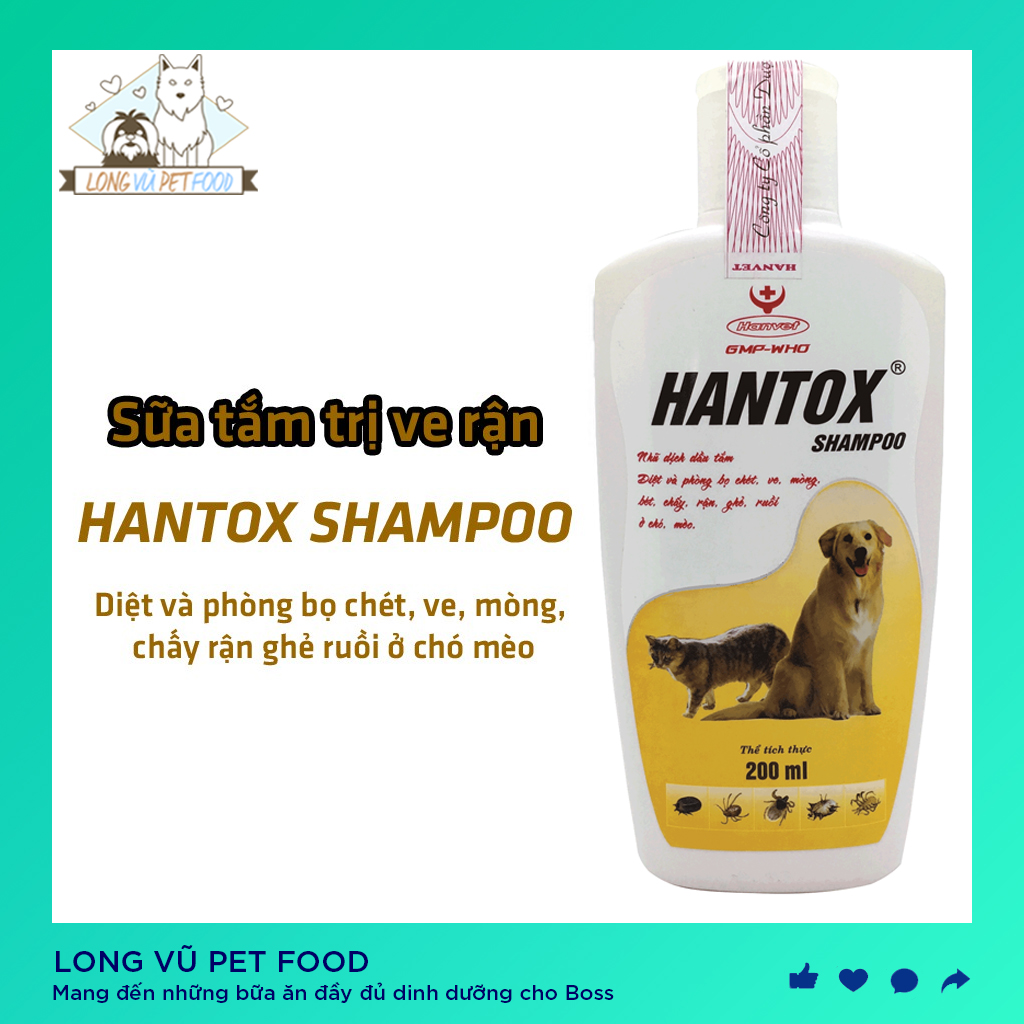 Sữa Tắm Cho Chó Mèo Trị Ve Rận Bọ Chét Hantox Shampoo 200ml - Long Vũ Pet Food