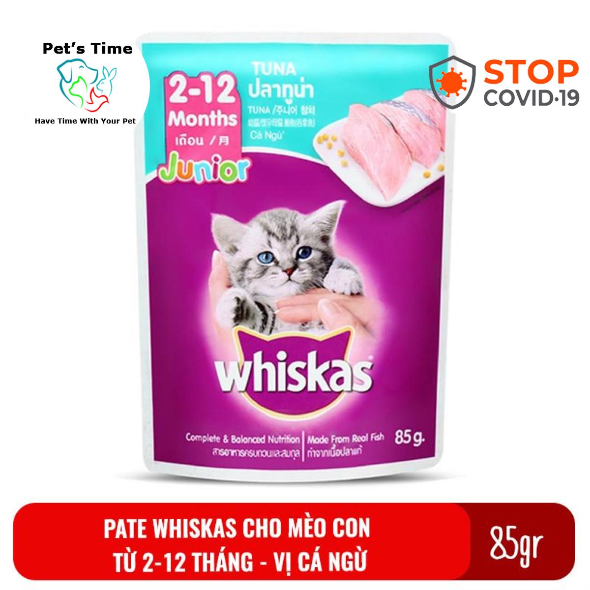 1 gói Thức ăn Pate Whiskas Junior cho mèo con 2-12 tháng 85gr Vị Cá ngừ