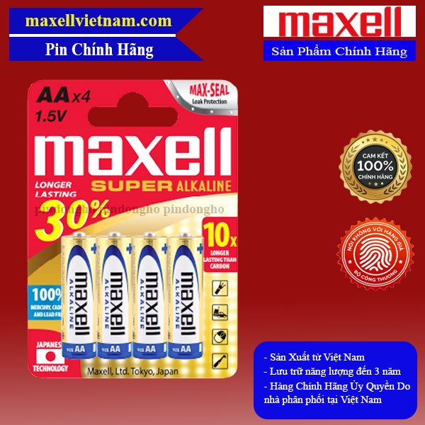 Vỉ 4 pin AA alkaline Maxell chất lượng cao chính hãng