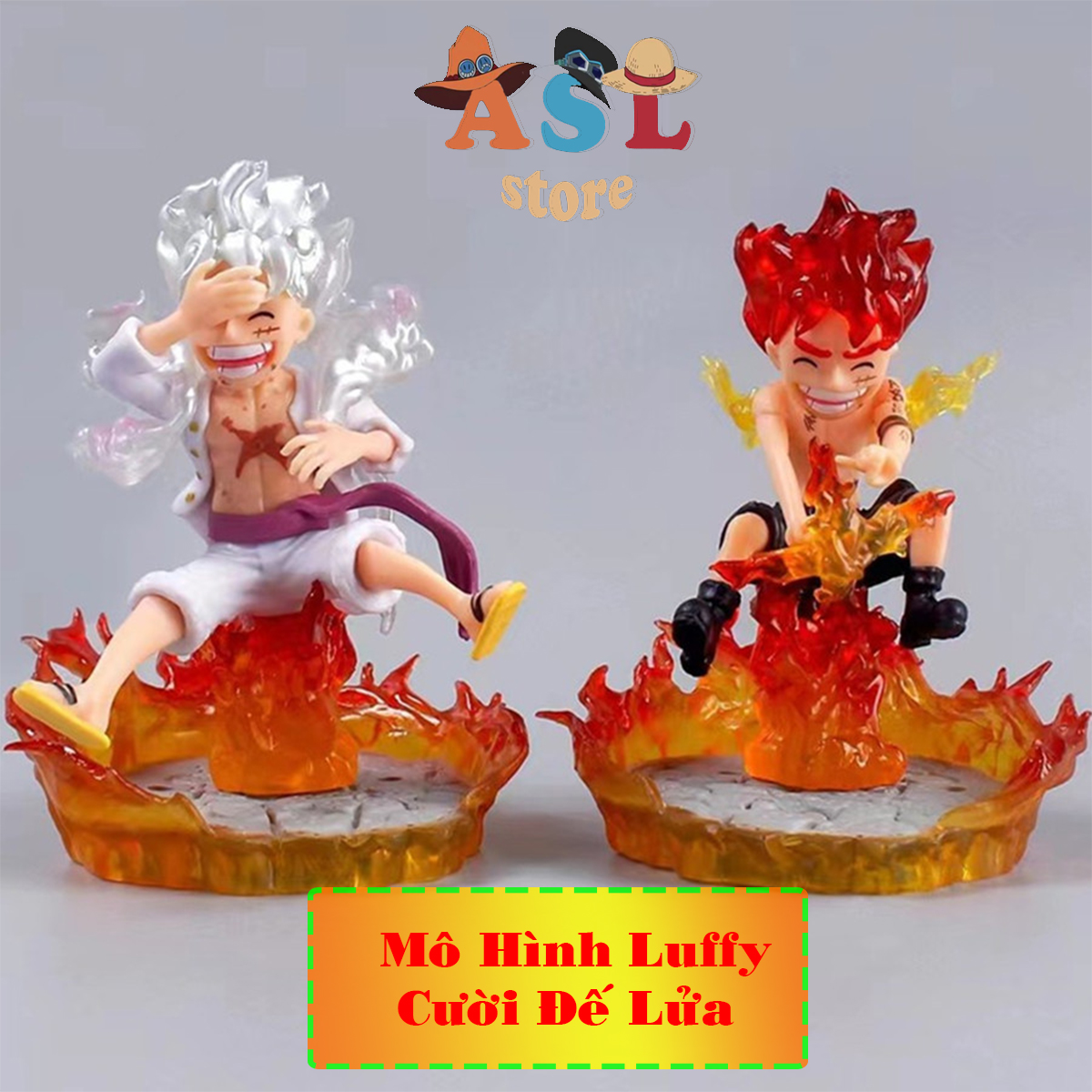 Mô hình One Piece Luffy gear 5 ngồi cười đế lửa cao 10cm cực dễ thương - ASL Shop mô hình Figure one piece