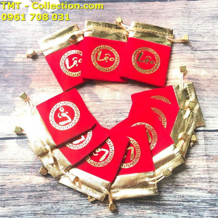 Combo sỉ 100 túi gấm nhung chữ lộc, kích thước: 9cmx7cm, chất liệu: nhung - sp005125